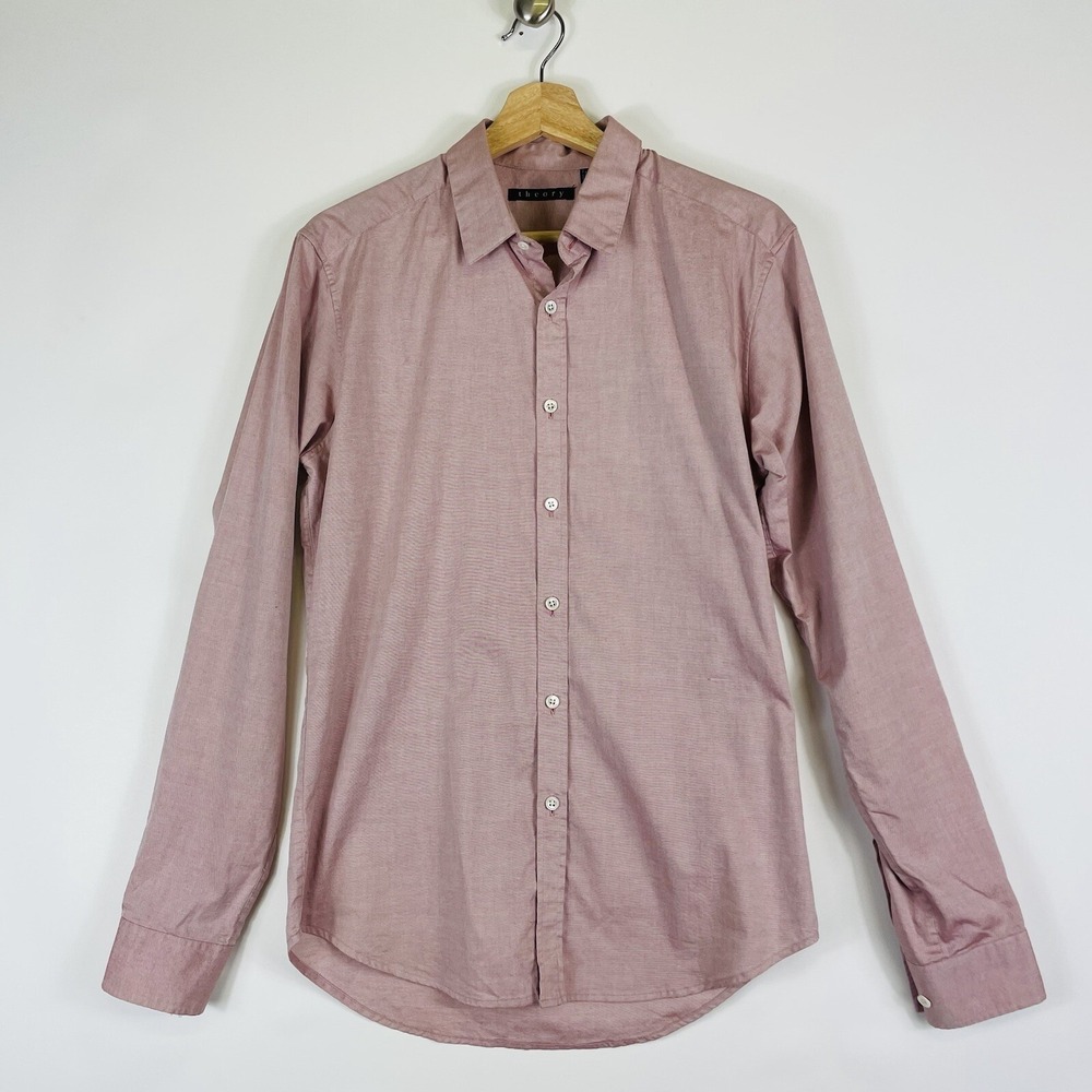 Theory Mens Small Pink Long Sleeve Dress Shirt Preppy Workwear Office Casual